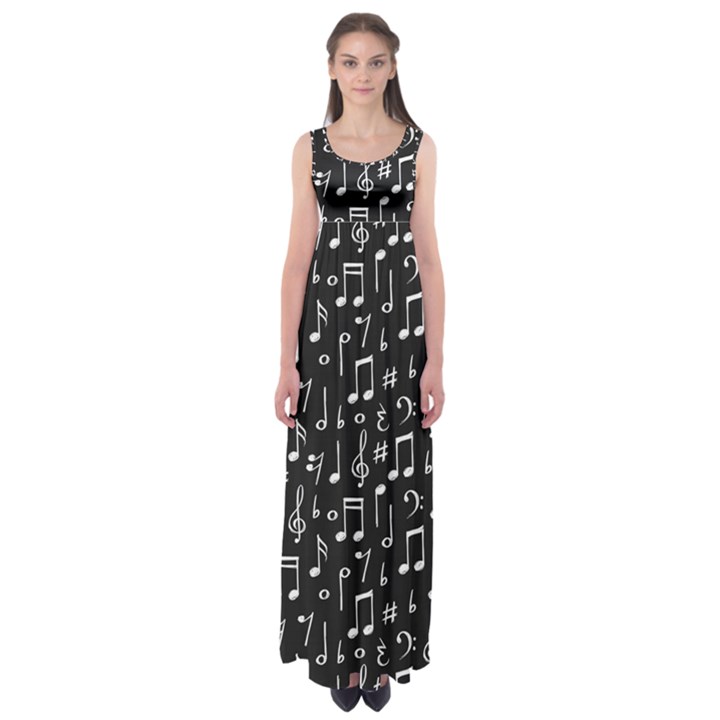 Chalk Music Notes Signs Seamless Pattern Empire Waist Maxi Dress