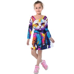 Wild cat Kids  Long Sleeve Velvet Dress