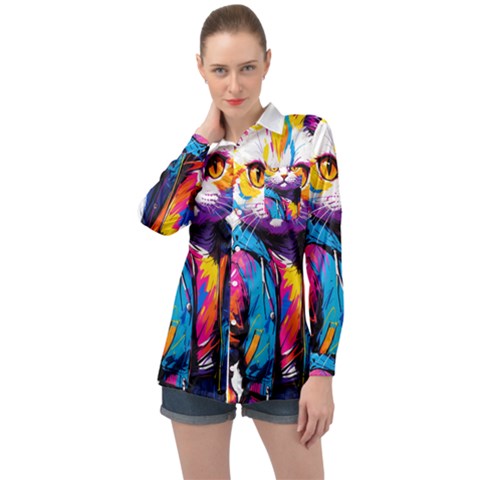 Wild Cat Long Sleeve Satin Shirt by Sosodesigns19