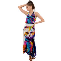 Wild cat V-Neck Chiffon Maxi Dress