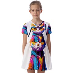 Wild cat Kids  Short Sleeve Pinafore Style Dress