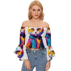 Wild Cat Off Shoulder Flutter Bell Sleeve Top