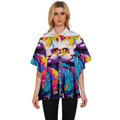 Wild cat Women s Batwing Button Up Shirt