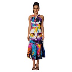 Wild cat Sleeveless Cross Front Cocktail Midi Chiffon Dress