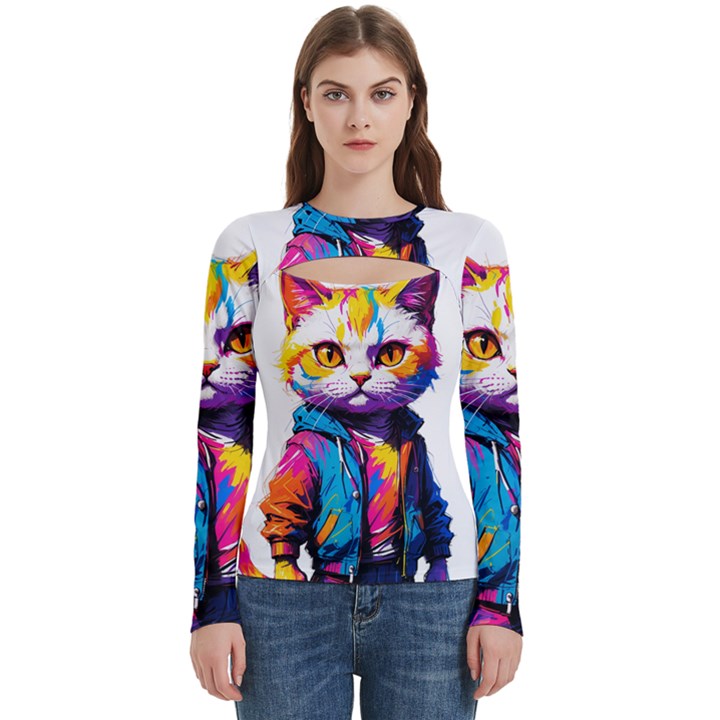 Wild cat Women s Cut Out Long Sleeve T-Shirt