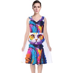 Wild Cat V-neck Midi Sleeveless Dress  by Sosodesigns19