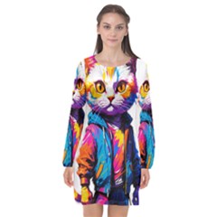 Wild Cat Long Sleeve Chiffon Shift Dress  by Sosodesigns19