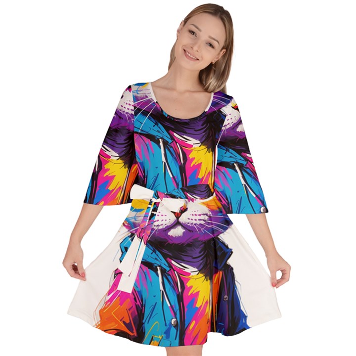 Wild cat Velour Kimono Dress