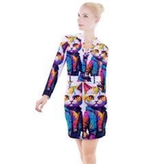 Wild Cat Button Long Sleeve Dress by Sosodesigns19