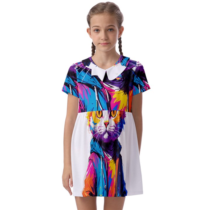 Wild cat Kids  Asymmetric Collar Dress