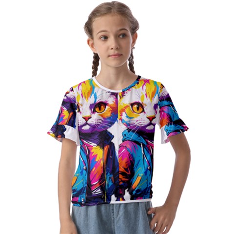 Wild Cat Kids  Cuff Sleeve Scrunch Bottom T-shirt by Sosodesigns19