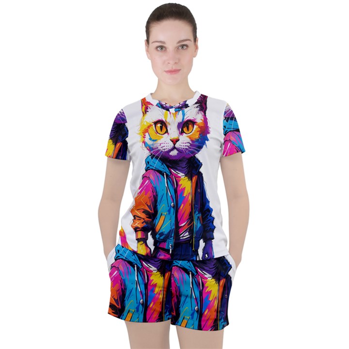 Wild cat Women s T-Shirt and Shorts Set