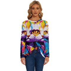 Wild Cat Long Sleeve Crew Neck Pullover Top by Sosodesigns19