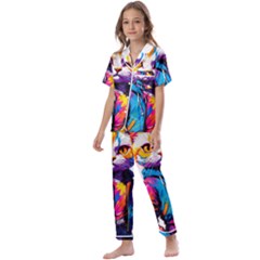 Wild Cat Kids  Satin Short Sleeve Pajamas Set by Sosodesigns19