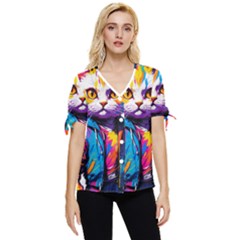 Wild Cat Bow Sleeve Button Up Top by Sosodesigns19