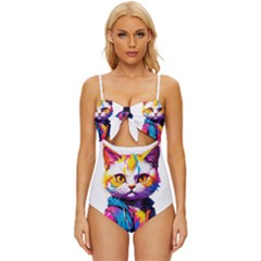 Wild Cat Knot Front One-piece Swimsuit by Sosodesigns19