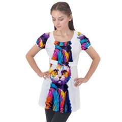 Wild Cat Puff Sleeve Tunic Top by Sosodesigns19