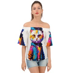 Wild Cat Off Shoulder Short Sleeve Top by Sosodesigns19