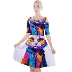 Wild Cat Quarter Sleeve A-line Dress With Pockets by Sosodesigns19