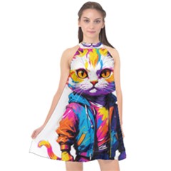 Wild Cat Halter Neckline Chiffon Dress  by Sosodesigns19