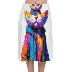 Wild Cat Velvet Flared Midi Skirt