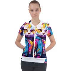 Wild Cat Short Sleeve Zip Up Jacket by Sosodesigns19