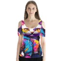 Wild cat Butterfly Sleeve Cutout T-Shirt  View1