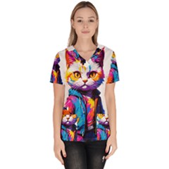 Wild Cat Women s V-neck Scrub Top by Sosodesigns19