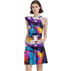 Wild Cat Cocktail Party Halter Sleeveless Dress With Pockets by Sosodesigns19