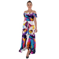 Wild Cat Off Shoulder Open Front Chiffon Dress by Sosodesigns19