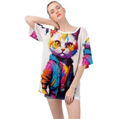 Wild Cat Oversized Chiffon Top by Sosodesigns19