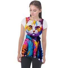 Wild Cat Cap Sleeve High Low Top by Sosodesigns19