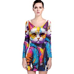 Wild Cat Long Sleeve Velvet Bodycon Dress