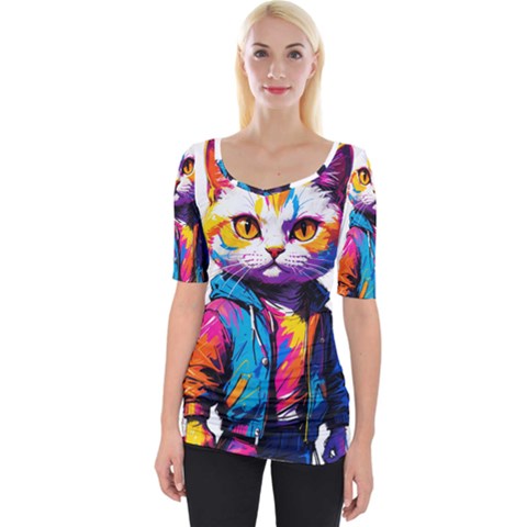 Wild Cat Wide Neckline T-shirt by Sosodesigns19