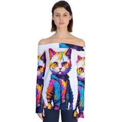 Wild Cat Off Shoulder Long Sleeve Top by Sosodesigns19