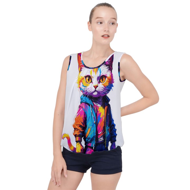 Wild cat Bubble Hem Chiffon Tank Top