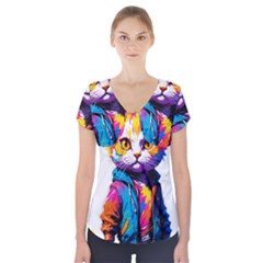 Wild Cat Short Sleeve Front Detail Top by Sosodesigns19