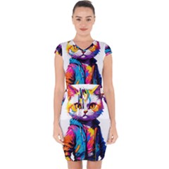 Wild Cat Capsleeve Drawstring Dress  by Sosodesigns19