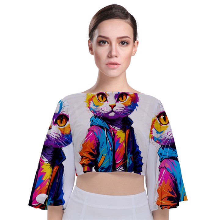 Wild cat Tie Back Butterfly Sleeve Chiffon Top