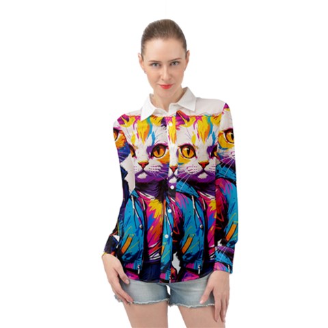 Wild Cat Long Sleeve Chiffon Shirt by Sosodesigns19