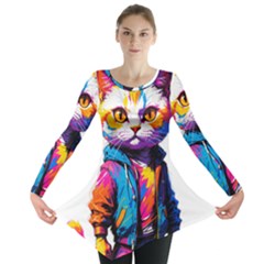 Wild Cat Long Sleeve Tunic  by Sosodesigns19