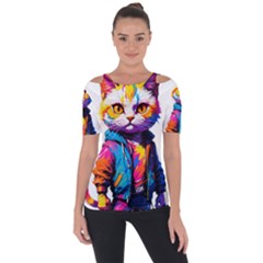 Wild Cat Shoulder Cut Out Short Sleeve Top by Sosodesigns19