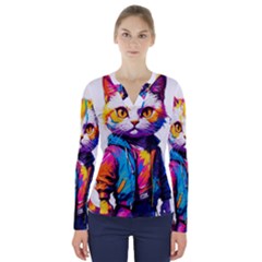 Wild Cat V-neck Long Sleeve Top by Sosodesigns19