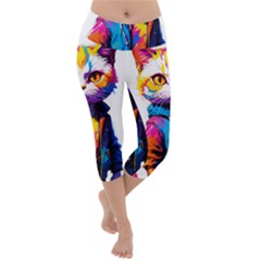 Wild Cat Lightweight Velour Capri Yoga Leggings by Sosodesigns19