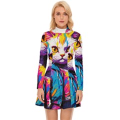 Wild Cat Long Sleeve Velour Longline Dress