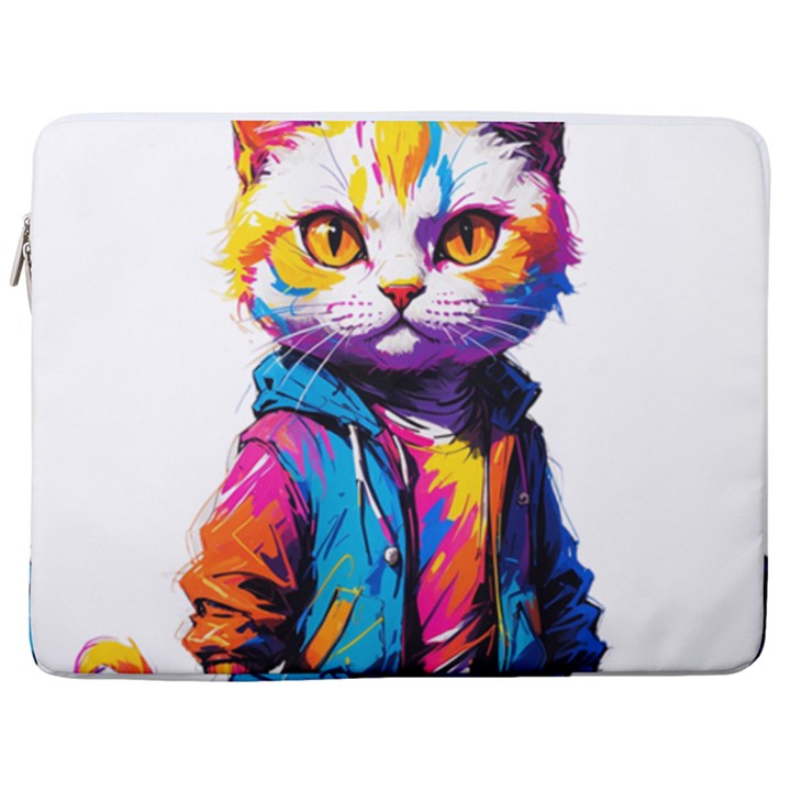 Wild cat 17  Vertical Laptop Sleeve Case With Pocket