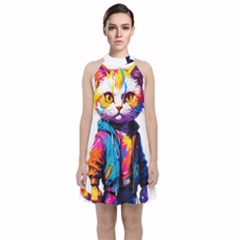 Wild Cat Velvet Halter Neckline Dress 