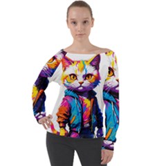 Wild Cat Off Shoulder Long Sleeve Velour Top by Sosodesigns19