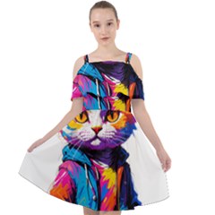 Wild Cat Cut Out Shoulders Chiffon Dress