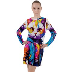 Wild Cat Long Sleeve Hoodie Dress by Sosodesigns19